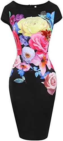 Plussize Fashion Bodycon Womens Floral Printed 2017 OL Casual Dress S-4XL Black (XX-large)