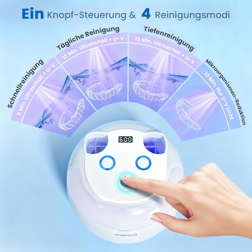 Ultraschallreinigungsgerät 45KHz mit 200mL Dental Pod, 4 Modi Ultraschallreiniger, UV Ultrasonic Cleaner für Zahnersatz, Zahnschiene, Retainer, Zahnspangen, Aligner, Zahnprothesen, Mundschutz, Schmuck