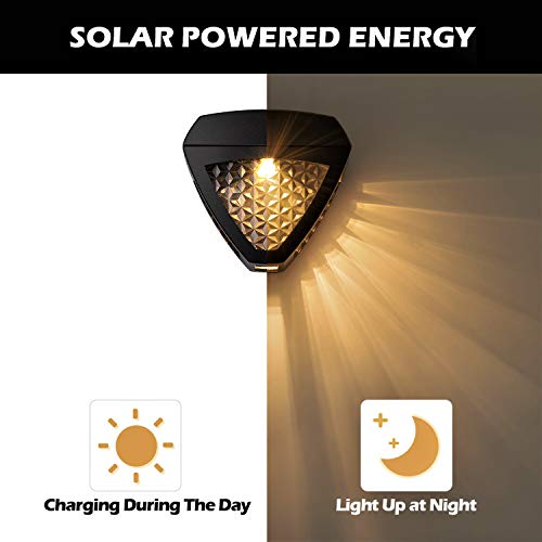 LeiDrail Solar Wall Lights Outdoor Deck Fence Light Solar Powered Landscape Decorative LED Warm White Lighting Waterproof for Stairs Step Yard - 4 Pack