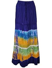 Womens Maxi Skirt Tie Dye Vintage Crinkle A-Line Summer Charming Flirty Boho Long Skirts S/M/L