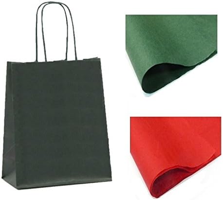 x 10 GREEN GIFT BAGS WITH TISSUE PAPER - CHRISTMAS / BIRTHDAY / PARTY BAG WHOLESALE & JOBLOT