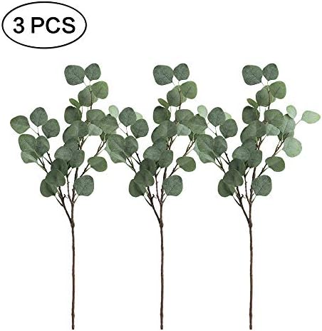 Jia Hu 3Pcs Artificial Eucalyptus Leaf Simulation Fake Plant Greenery Hoilday 23.6 Inch for Party Home Wedding Decor