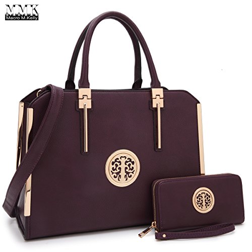 MMK collection Women Fashion Matching Satchel handbags with wallet(6900)~Beautiful Designer tote Handbag Set(7555/Purple)