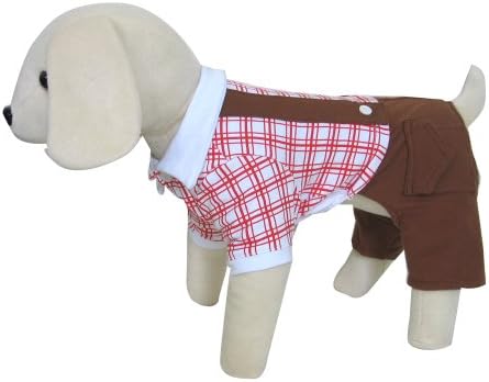 UP Collection Red Gingham Dog Tee with Integrated Brown Overalls, X-Small