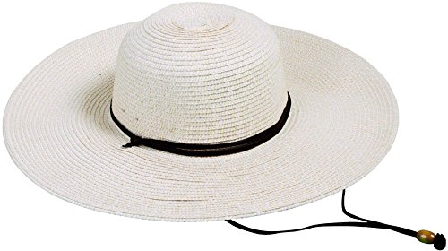 Women's UPF 50+ Wide Brim Braided Straw Sun Hat with Lanyard Ivory