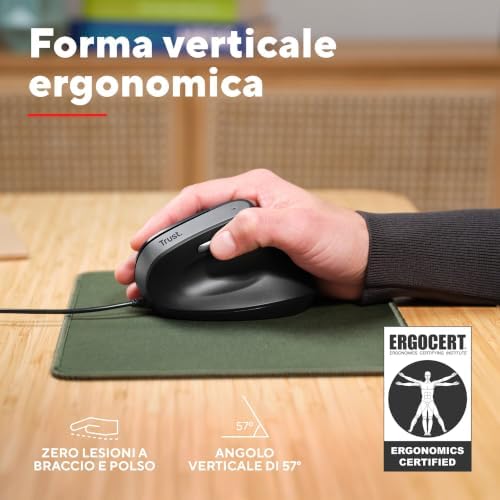 Yuno Mouse Ergonomico Cablato, Mouse Verticale per Destrorsi, Nero