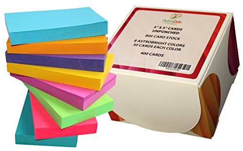 Debra Dale Designs - 3" X 5" Inch Cards with Index Card Box - Standard Plus Smooth 80# Card Stock - 50 Each Of Eight Astrobright Colors - Unpunched - Thumbnail 2