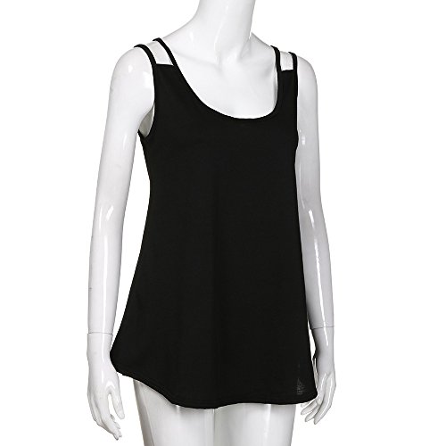 Women's Summer Sleeveless Pleated Back Closure Casual Tank Tops Blouse Shirt Casual Flare Tunic Tshirt Tee Black - Thumbnail 4
