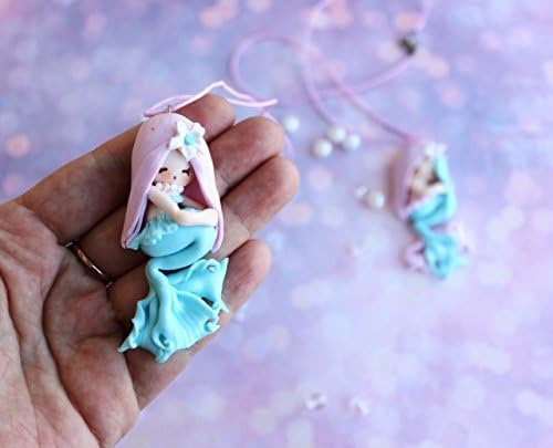 Mermaid pink hair, girl pendant, Mermaid doll, kids jewelry, children's accessories, blue mermaid gift for Christmas
