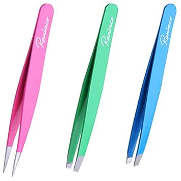 Raniaco Eyebrow Tweezers Set With Slanted Square And Pointed Tips
