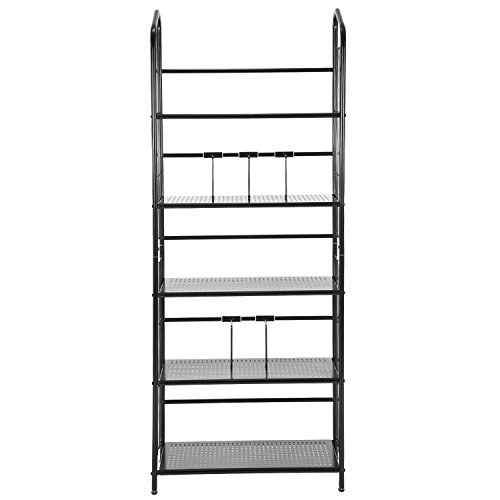 MaidMAX 5 Tiers Metal Bookcase with Adjustable Bars, Black