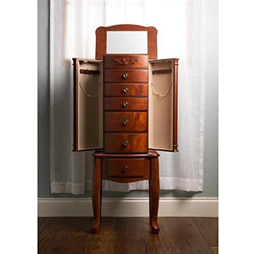Dark Cherry Solid Wood 6 Drawer Jewelry Armoire Stand With Top