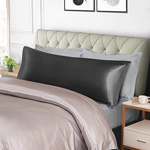 TREELY 2 Pack Satin Body Pillow Cover 20 x 54 Inches, Ultra Soft Long Black Pillow Shams Silky