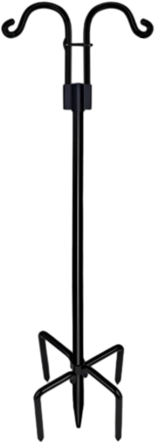 Outdoor Shepherd's Hooks - figatia Double Shepherds Hooks with 5 Base Prongs, Heavy Duty Iron Bird Feeder Pole for Hanging Lantern, Bird Feeder Stand, 92 Inches