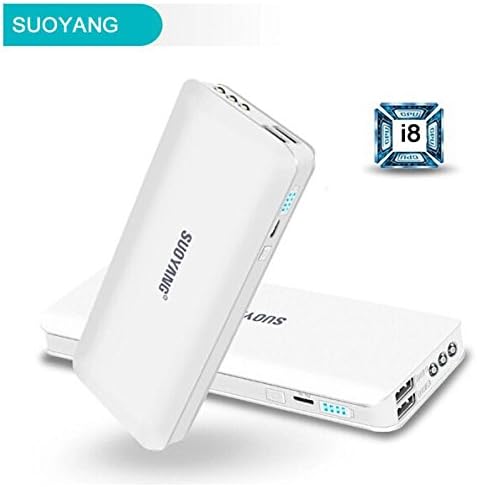 SUOYANG White Color 10000mAh Dual USB External Battery Portable Charger with LED Light for Galaxy S6 and S6 Edge, iPhone 6, iPhone 6 Plus, iPhone 5S 5C 5, iPad Air Mini, LG G4, HTC One M8 and M9