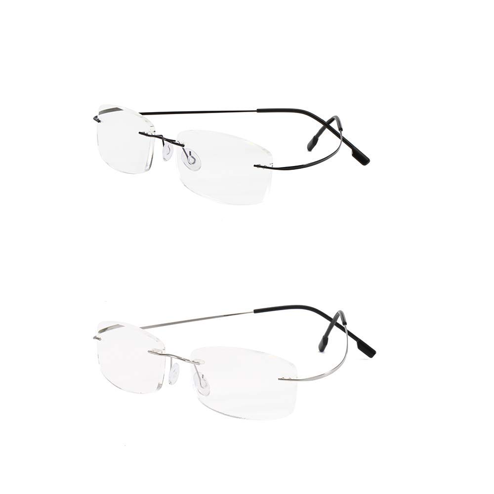 KoKoBin 2 Pack Rimless Reading Glasses Super Light Titanium Eyewear Men Women Sun Readers Reading Glasses +3.5