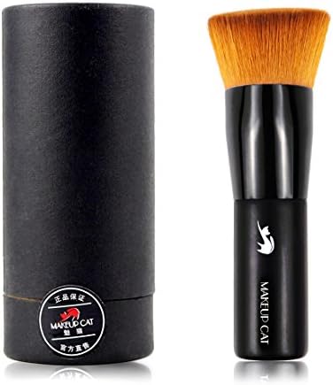 MAKEUP CAT Triangled Kabuki Foundation Brush Flat top Angled Face Blending Brush with Holder Portable Vegan Makeup Brushes For BB Cream Liquid Miniral Black 1 Piece