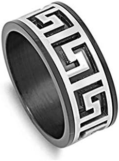 Noureda Stainless Steel Two-Tone Aztec Design Black Band Ring, Band Height of 10MM