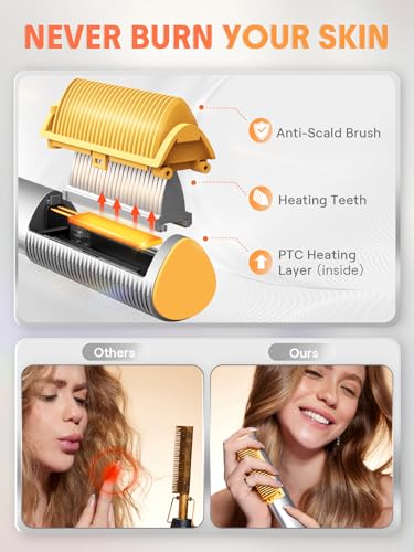 SHEGLAM Straightener Brush for Thick Hair, 3D Ionic Hair Straightening Brush with 24K Gold Heated Comb, Anti-Scald Design, 60s Fast Heat-Up, Auto-Off, Frizz Control, Sleek & Smooth Styling