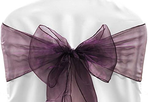 mds Pack of 50 Organza Chair sash Bow Sashes for Wedding and Events Supplies Party Decoration Chair Cover sash -Plum