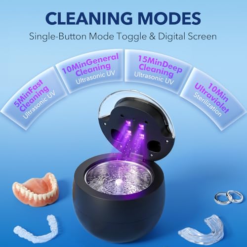 Ultrasonic Retainer Cleaner 45kHz with UV Light 200ml 4 Modes Cleaning Machine for Dentures Retainers Aligners Night Guards Braces Jewellery Rings Necklaces Bracelets Bangles Watches Deep Clean Quiet | Ultrasonic Retainer Cleaner for Dentures, Night Guards, Mouth Guards, Toothbrush Heads, Jewelry