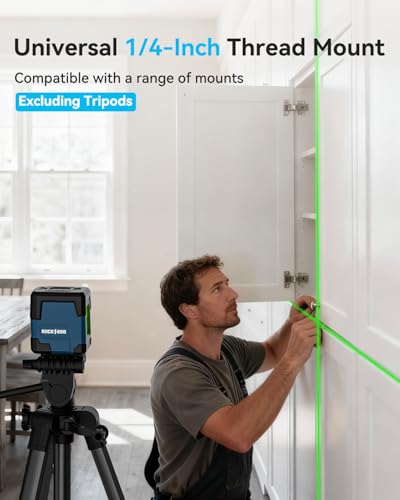 Laser Spirit Level with 1.2 m Iron Tripod, RockSeed Cross Line Laser with Self-Levelling, Vertical and Horizontal Line, 360 Degree Rotation, Carry Bag, Battery Included