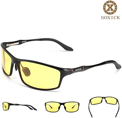 SOXICK HD Polarized Night Driving Vision Glasses Anti Glare with Protection lasses Flexible Frame (Black Frame, Yellow Lens)
