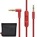 New Version Original Replacement Audio Cable Cord Wire with In-line Microphone and Control + Original OEM Replacement Leather Pouch/Leather Bag for Beats by Dr Dre Headphones Solo/Studio/Pro/Detox/Wireless/Mixr/Executive/Pill (Red)