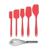 Kitchen Gems Silicone Kitchen Utensil Tool Gift Set - Includes Heat-Resistant Flexible Nonstick Silicone Spatula Set with Basting Brush and Stainless Steel Whisk (Red)
