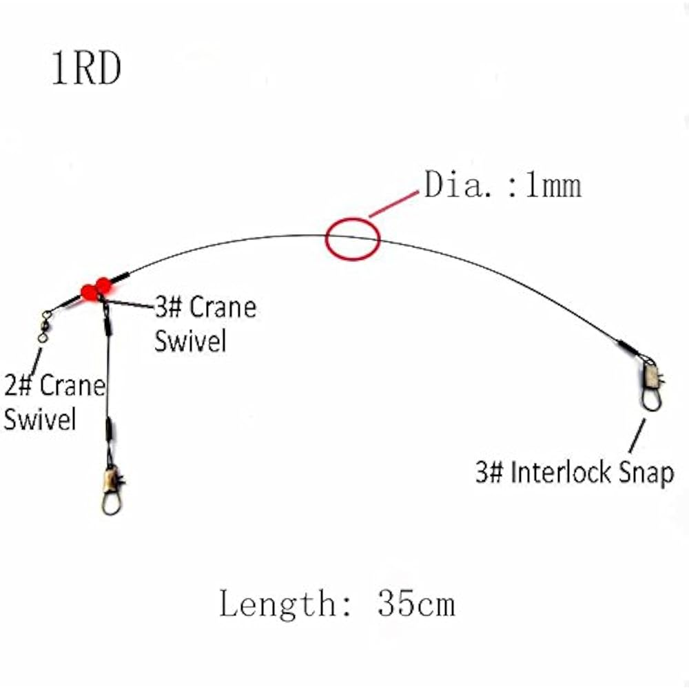 Stainless Steel Fishing Leader Wire Rigs Trace With Swivels Snaps Beads