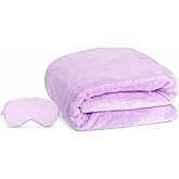 ENZOLVE Travel Blanket, Airplane Blanket, Ultra-Soft, Warm & Lightweight, 65x40 in, Outdoor Blanket Essentials for Women, Men & Kids, Included Eye Mask, Luggage Sleeve & Backpack Clip Purple
