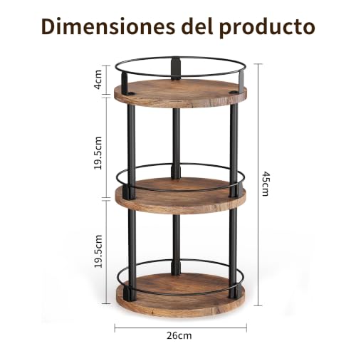 3 Tier Spice Rack Organizer - Kitchen Countertop Pantry Bathroom Vanity Shelf - 26 x 26 x 45 cm (Rustic Brown)