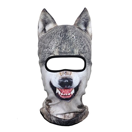JIUSY 3D Animal Ears Fleece Thermal Hood Balaclava Neck Warmer Face Mask for Cold Weather Winter Outdoor Sport Motorcycle Cycling Riding Hunting Ski Snowboard Halloween Party Wolf MDD-10