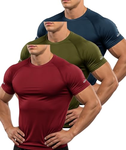ZITY Pack of 3 Men's Short-Sleeved T-Shirts, Men's Sports T-Shirt, Breathable Quick Drying Summer Clothes Running Gym Fitness