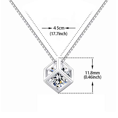 DOMEI Sterling Silver Pendant Necklaces for Women Girls, Jewelry for Mom Girlfriend Wife Friends with Sparkling Round Cubic Zirconia (Magic Cube)