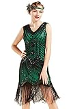 BABEYOND Women's Flapper Dresses 1920s V Neck Beaded Fringed Great Gatsby Dress (Green, M (Fits 28.3"-32.3" Waist & 34.7"-38.7" Hips))
