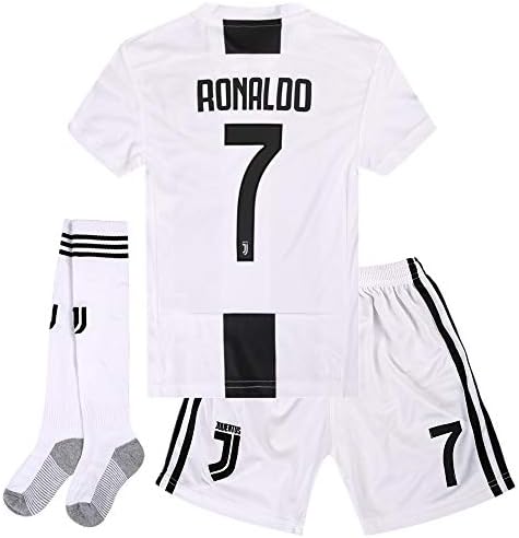 Zawhz Juventus 2018-2019 Home Kids/Youth Cristiano Ronaldo #7 Soccer Jersey & Shorts & Socks White
