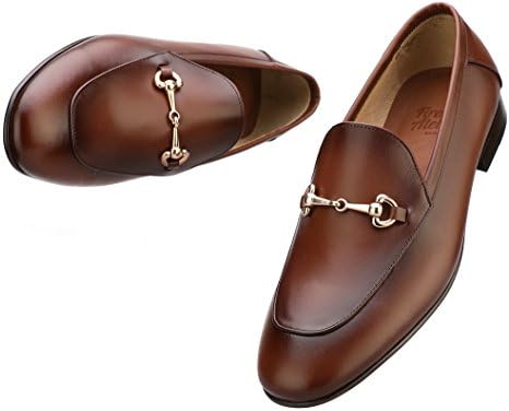 Firenze Atelier Men's Handmade Full Grain Leather Bit Slip-on Loafers Penny Loafers