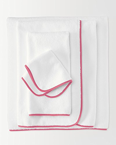 Macouba Bathroom Towel Set 600 GSM White Cotton Bath Towel Set with Pink Border/Trim| Soft, Ultra Absorbent Luxury Spa/Hotel Towel Pack of 2 Bath Towels, 2 Hand, 2 Face Washcloths - Thumbnail 2