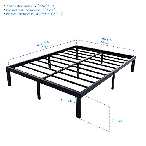 HOMUS 14 Inches Steel Slat Platform Bed Frame/Heavy Duty and Easy Assembly Mattress Foundation/Noise-Free Box Spring Replacement (Full, 6000H Reinforced Bed Frame)