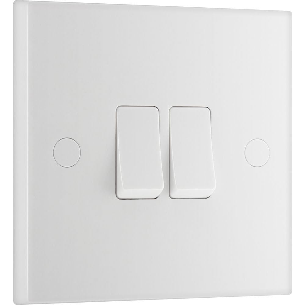 BG Electrical Double Wall Light Switch, 2 Way, Square Edge, Nexus 900 Series, White Moulded, 20A, 16AX, 942