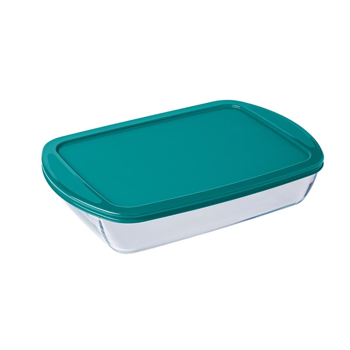 Pyrex FTE RECT PX Green with Lid 40 x 27 cm 4.5 L Baking Dish, Borosilicate Glass, Multicoloured