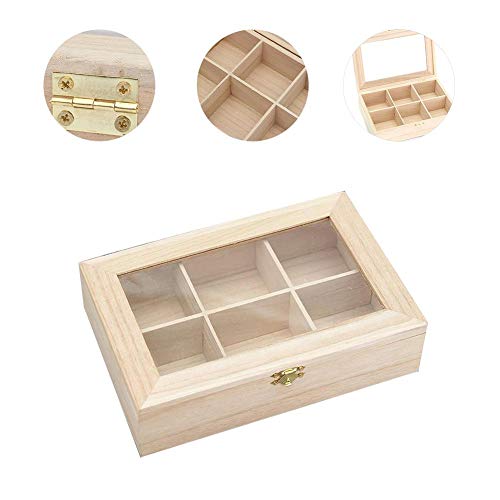Labyrinen Natural Wooden Tea Caddies Box Tea Bag Organizer Jewelry Storage Box Sugar Packet Container with 6 Compartments