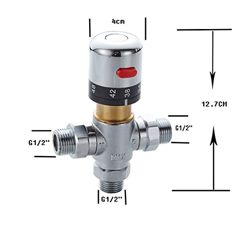 Fyeer 3-Way Thermostatic Mixing Valve, Solid Brass, G1/2 NPS Male Connections,Chrome