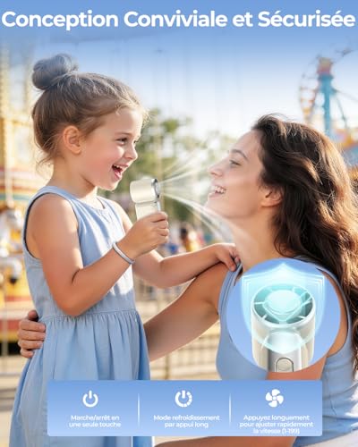 Mini Portable Turbo Fan, Rechargeable Pocket Fan, 3200 mAh, Small Hand Fan, Ultra Fast 10m/s, 1-199 Speed, LED Display, Personal External Travel USB Fan