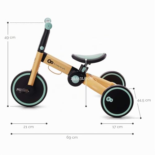 4TRIKE Triciclo 3 en 1, Minibicicleta, sin Pedales, Bicicleta bebé, para niños, Minitriciclo de Equilibrio, Plegable, Asiento Ajustable, 12 meses - 5 años, 25 kg, Amarillo y Azul