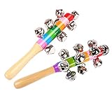 2 Pcs Vivid Color Rainbow Handle Wooden Bells Jingle Stick Shaker Rattle Baby Kids Children Musical Toys