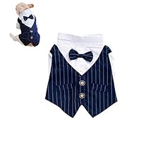 Meioro Pet Clothes Dog Shirt Dog Tuxedo Bow Tie Shirt Suitable for Wedding Party Puppy French Bulldog Pug (XL, Blue)