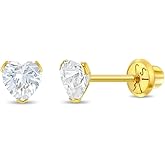In Season Jewelry CZ Birthstone Heart Kids Earrings - 14k Yellow Gold Earrings for Girls with Safety Screw Backs - Safe & Comfortable for Toddlers, Kids & Little Girls