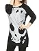 Allegra K Women Long Sleeve Skull T Shirts Loose Blouses Long Tunic Tops, Black, Large / US 14
